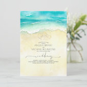 Tropical Beach Heart Watercolor Shore Wedding Invitation (Standing Front)