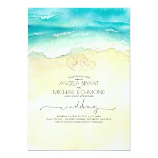 Tropical Beach Heart Watercolor Shore Wedding Invitation