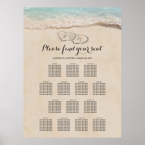 Tropical Beach Heart Wedding 14 Seating Chart