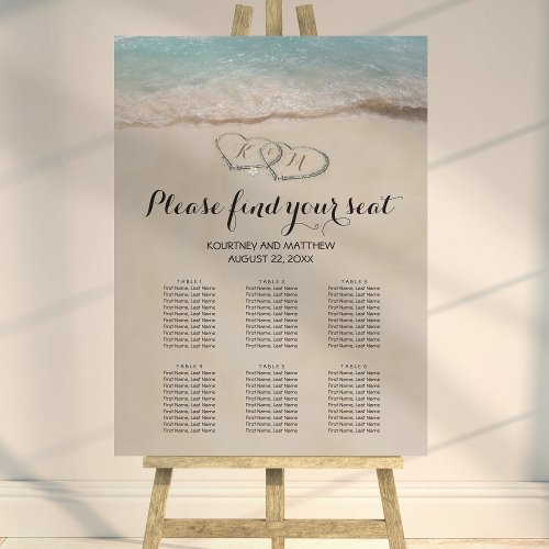 Tropical Beach Heart Wedding 6 Table Seating Chart Foam Board