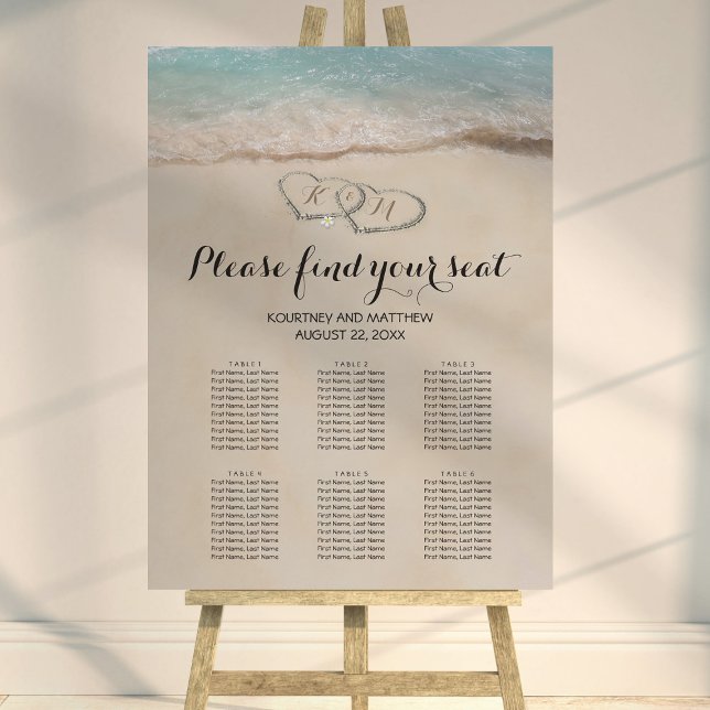 Tropical Beach Heart Wedding 6 Table Seating Chart Foam Board (Creator Uploaded)