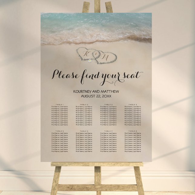 Tropical Beach Heart Wedding 8 Table Seating Chart Foam Board (Creator Uploaded)