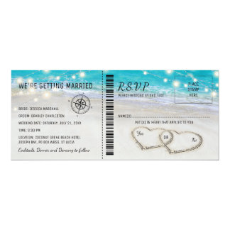 Tropical Beach Heart Wedding Ticket with RSVP Card