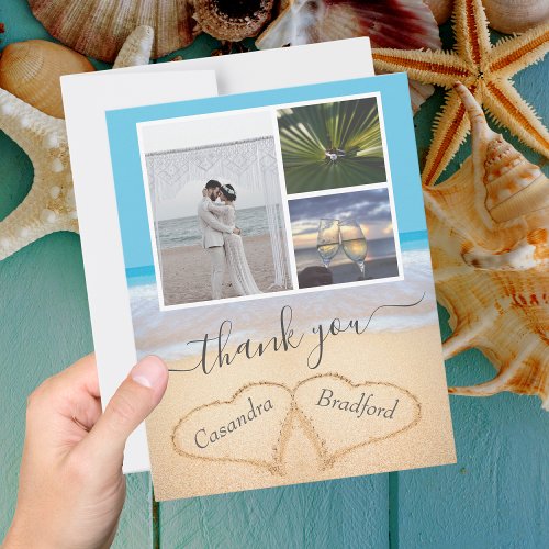 Tropical Beach Hearts in Sand Wedding Thank you