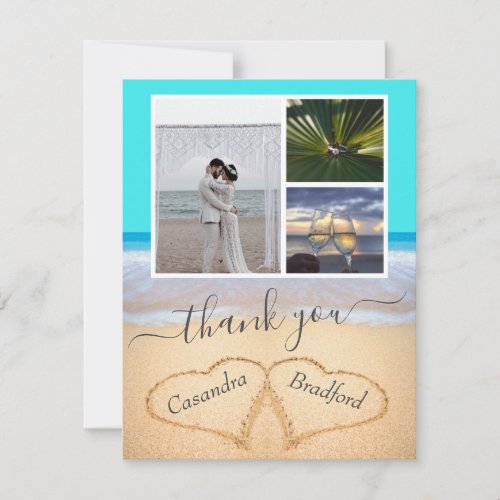 Tropical Beach Hearts in Sand Wedding Thank you