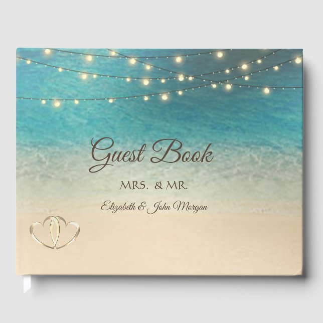 Tropical Beach Hearts  Wedding Guest Book (Front)