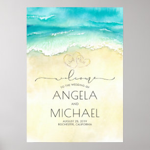 Tropical Beach Hearts Wedding Welcome Sign