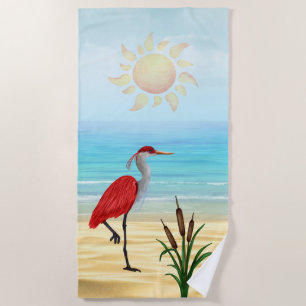 Tropical Beach Heron Beach Towel