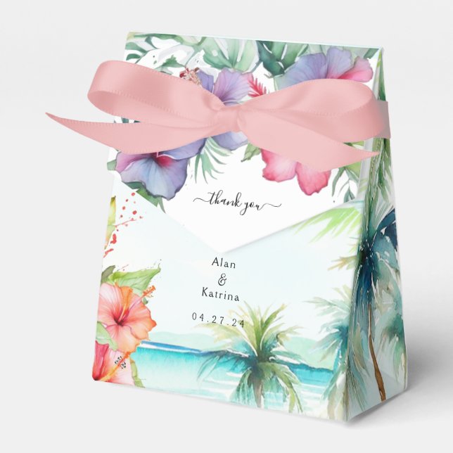 Tropical Beach Hibiscus Favor Box (Front Side)