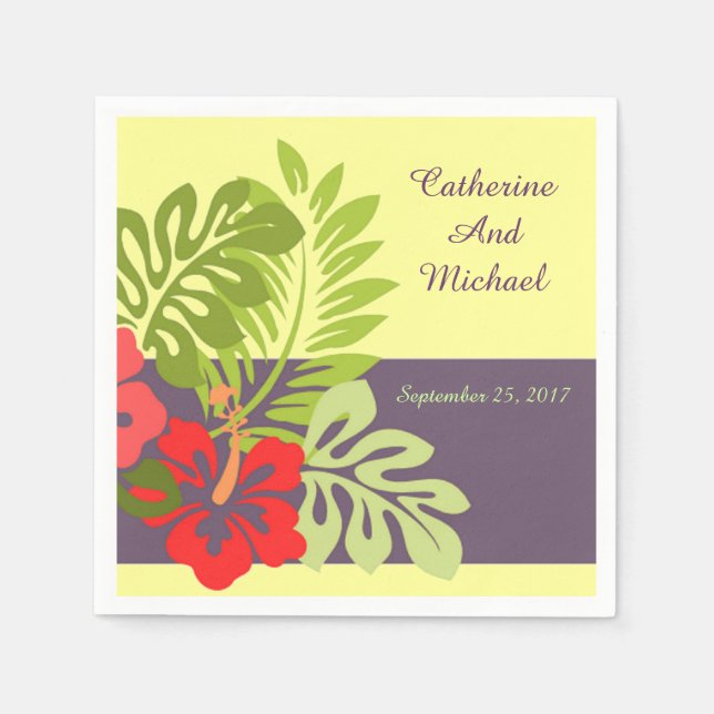 Tropical Beach Hibiscus Flower Wedding Napkins (Front)