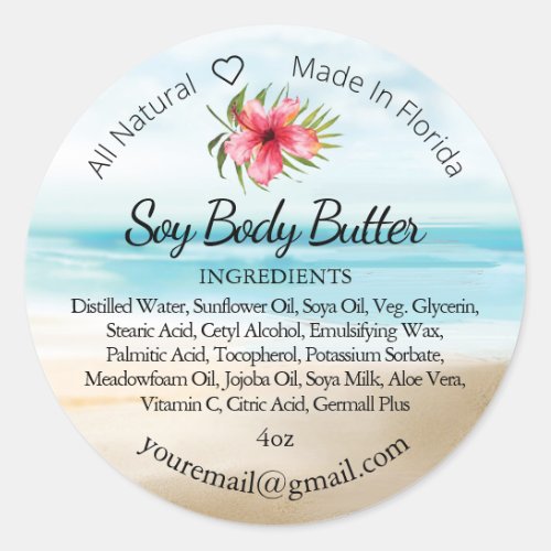 Tropical Beach Hibiscus Round Ingredient Label