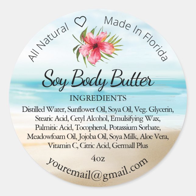 Tropical Beach Hibiscus Round Ingredient Label (Front)
