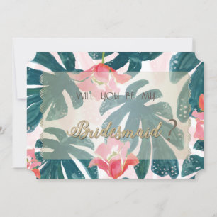 Tropical Beach HibiskusPalm Leaves Bridesmaid Card