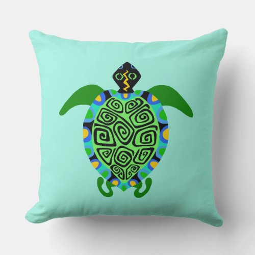 Tropical beach holiday _Sea TURTLE _ Turquoise  Throw Pillow