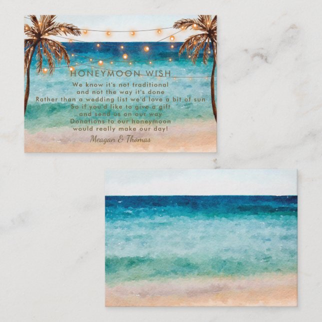 tropical beach honeymoon wish enclosure card (Front/Back)