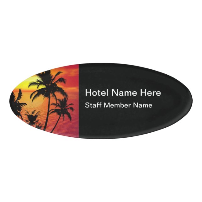 Tropical Beach Hotel Scenic Staff Name Tag (Front)