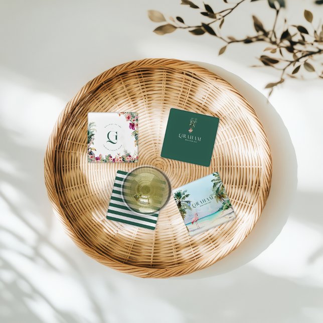 Tropical Beach House Coaster Set | Family Name (Creator Uploaded)