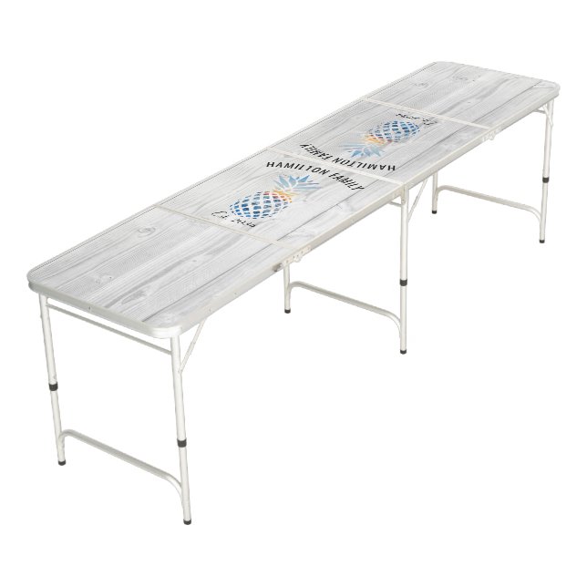 Tropical Beach House Family Vacation Rustic Beer Pong Table (Angled)
