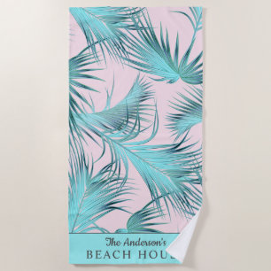 Tropical Beach House Palm Fronds with Your Name Beach Towel