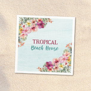 Tropical Beach House Pink Flowers Floral Botanical Napkins