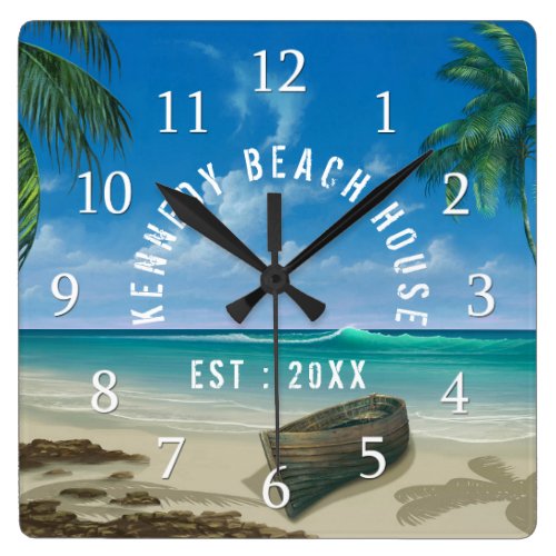 Tropical Beach House Square Wall Clock