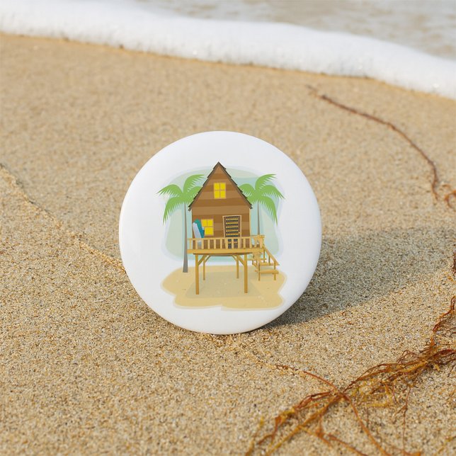 Tropical Beach Hut Surfboards and Palm Trees Button (Creator Uploaded)