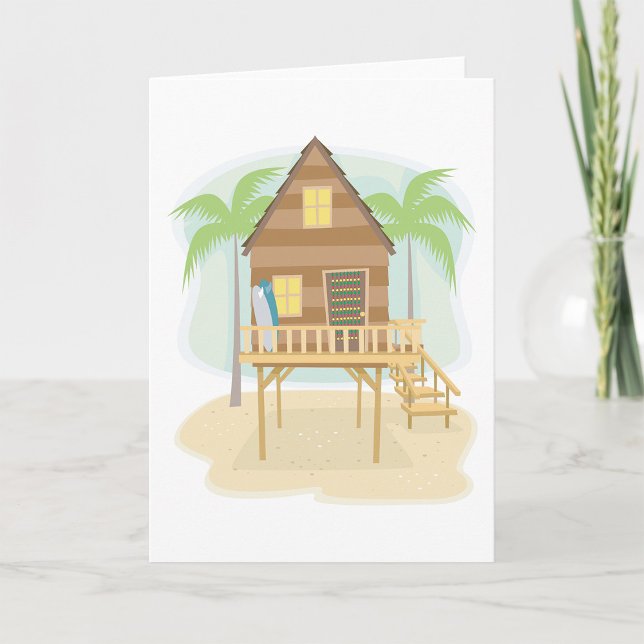 Tropical Beach Hut Surfboards and Palm Trees Card (Creator Uploaded)