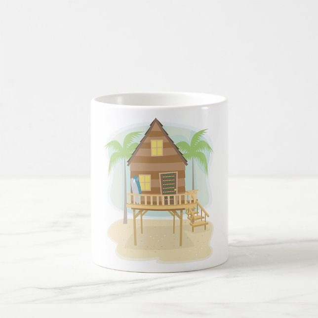 Tropical Beach Hut Surfboards and Palm Trees Coffee Mug (Creator Uploaded)