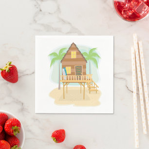 Tropical Beach Hut Surfboards and Palm Trees Napkins