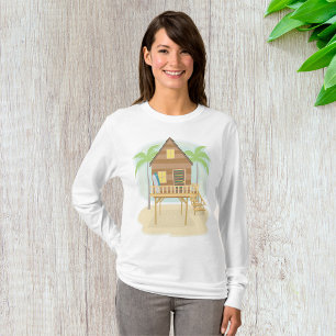 Tropical Beach Hut Surfboards and Palm Trees T-Shirt