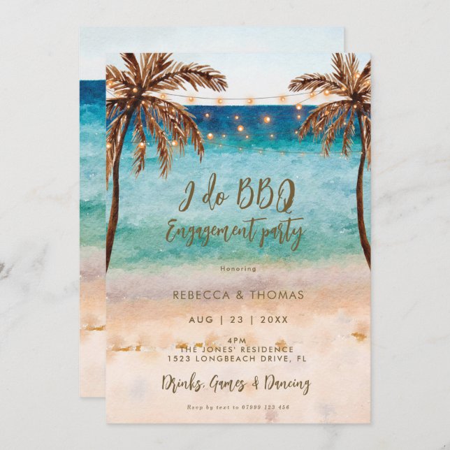 tropical beach I do BBQ couples shower invitation (Front/Back)