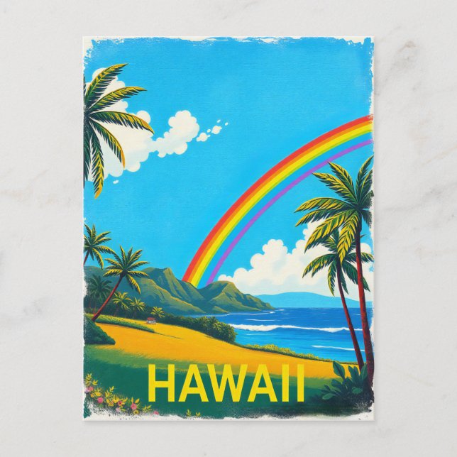 Tropical Beach in Hawaii with a Rainbow Postcard (Front)
