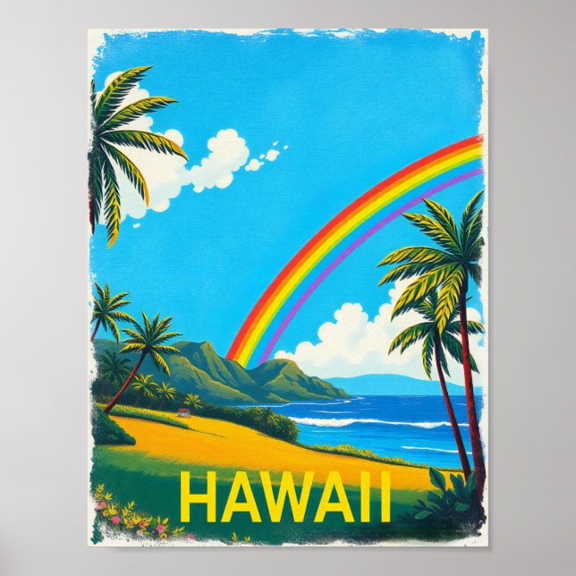 Tropical Beach in Hawaii with a Rainbow Poster (Front)