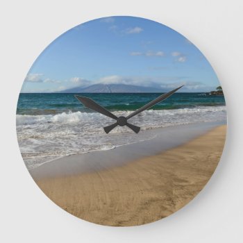 Tropical Beach In Maui Hawaii Large Clock by bbourdages at Zazzle