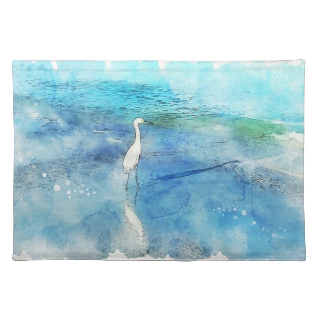 Tropical Beach in Teal Aqua Turquoise Blue Cloth Placemat (Front)