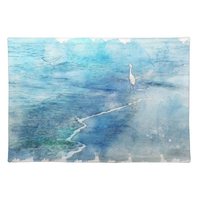 Tropical Beach in Teal Aqua Turquoise Blue Cloth Placemat (Front)