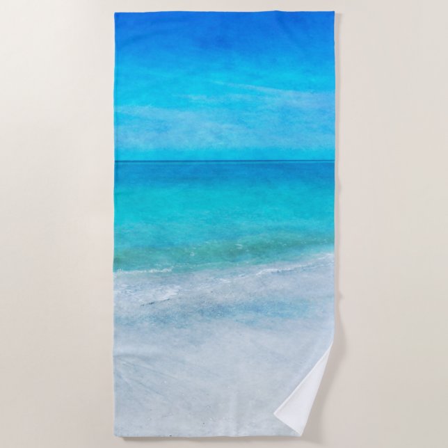 Tropical Beach in Teal Aqua Turquoise Blue Florida Beach Towel (Front)