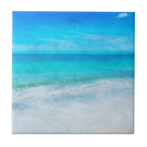 Tropical Beach in Teal Aqua Turquoise Blue Florida Ceramic Tile