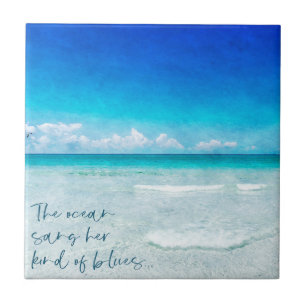 Tropical Beach in Teal Aqua Turquoise Blue Florida Ceramic Tile