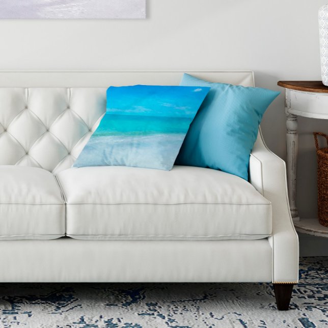 Tropical Beach in Teal Aqua Turquoise Blue Florida Throw Pillow (Creator Uploaded)