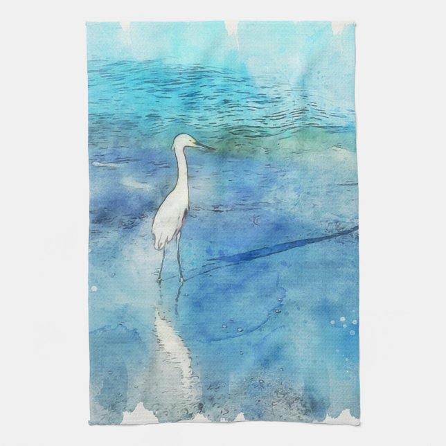 Tropical Beach in Teal Aqua Turquoise Blue Kitchen Towel (Vertical)