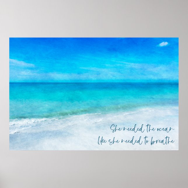 Tropical Beach in Teal Aqua Turquoise Blue Quote Poster (Front)