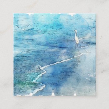Tropical Beach In Teal Aqua Turquoise Blue Square Business Card by DearOcean at Zazzle