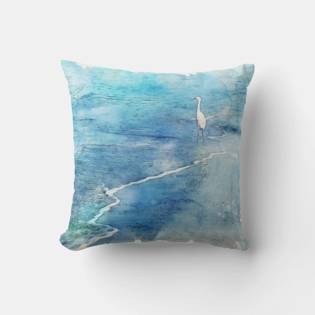 Tropical Beach in Teal Aqua Turquoise Blue Throw Pillow (Front)