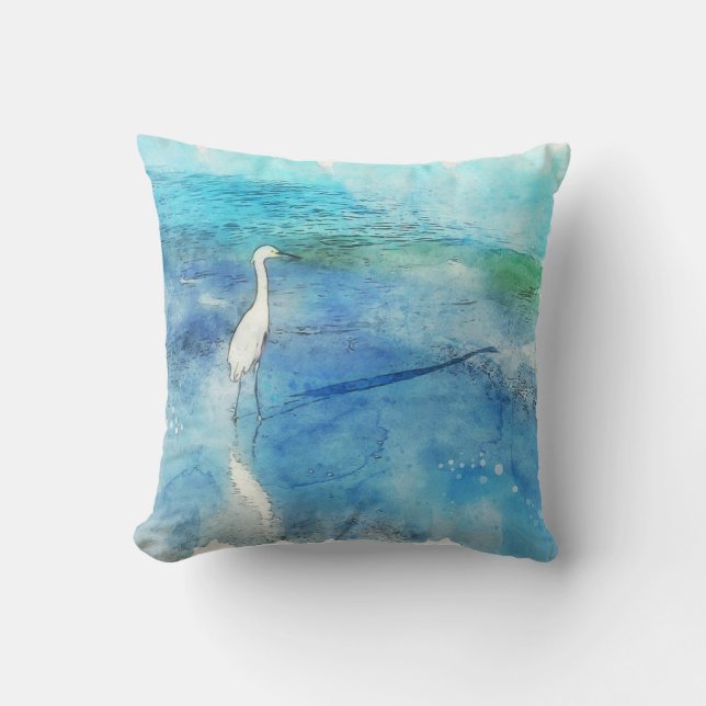 Tropical Beach in Teal Aqua Turquoise Blue Throw Pillow (Front)