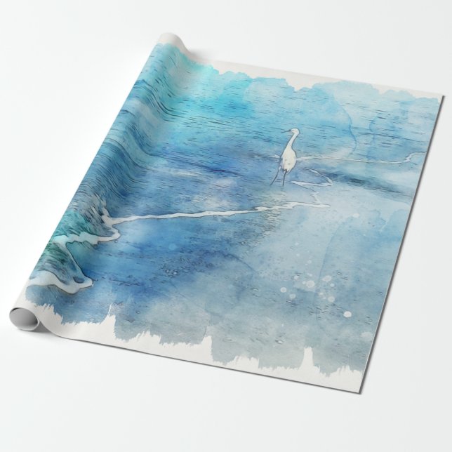 Tropical Beach in Teal Aqua Turquoise Blue Wrapping Paper (Unrolled)