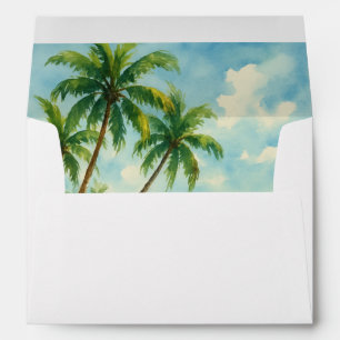 Tropical Beach Island Coastal Palm Tree Wedding Envelope