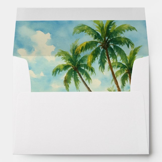Tropical Beach Island Coastal Palm Tree Wedding Envelope (Back (Bottom))