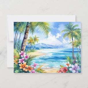 tropical beach island getaway postcard