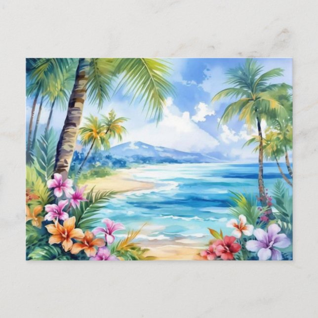 tropical beach island getaway  postcard (Front)